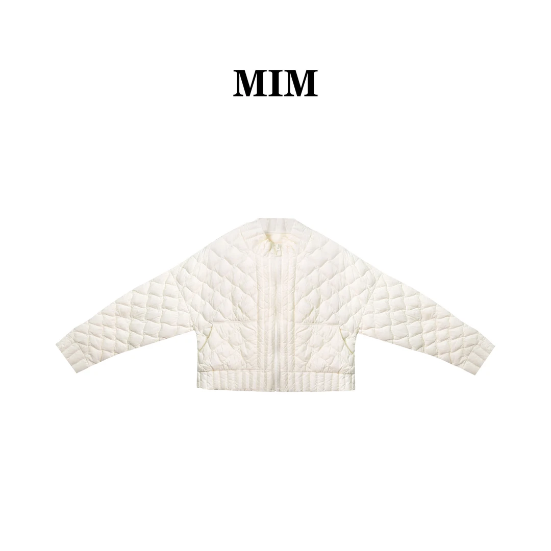 MiM高级时尚圆领格子设计师秋冬季百搭慵懒风休闲拉链羽绒服-8805