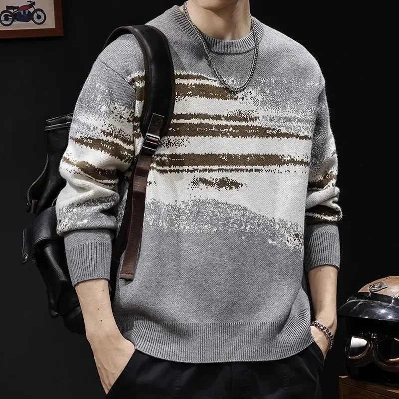 秋冬新款7针640g重磅复古毛衣男冬季圆领慵懒风针织衫男加厚毛衣