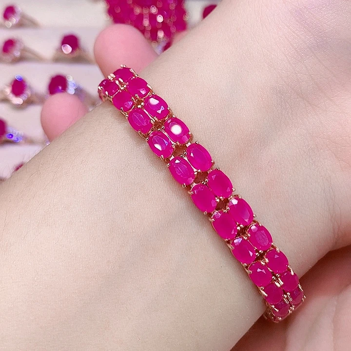 手链银S925镶嵌红宝石