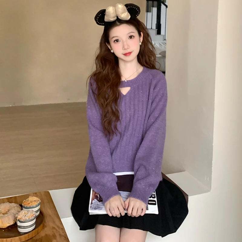 慕兔法式温柔风镂空领口针织衫秋冬女2025新款别致设计感百搭上衣