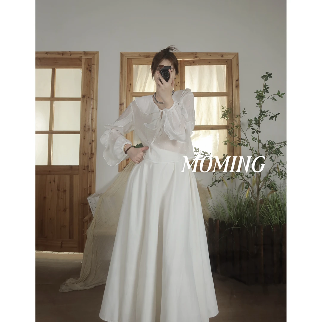 MOMING秋季新品 迷蝶 法式复古提花荷叶边绑带衬衣