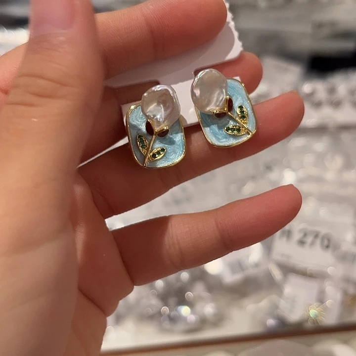 合金淡水珍珠耳饰