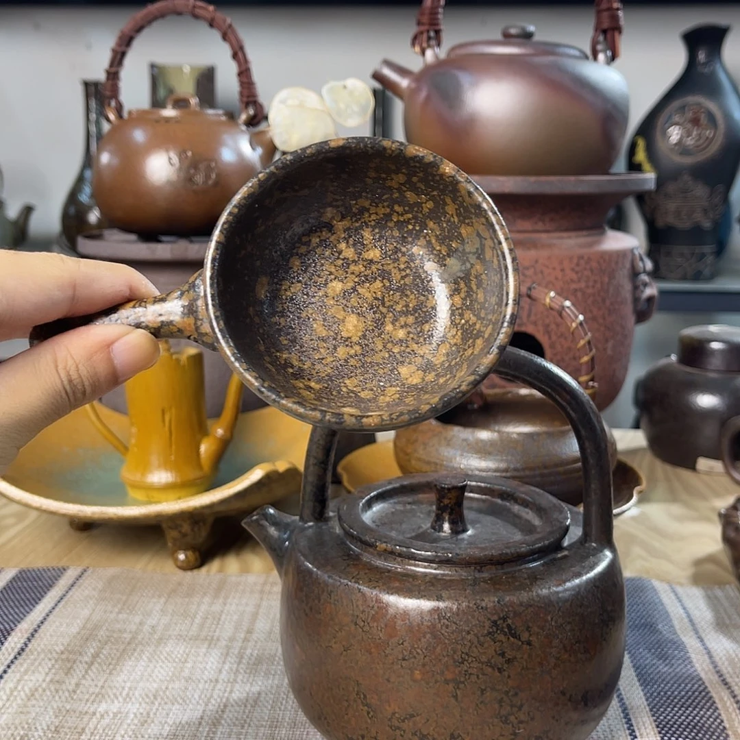 碟紫砂粗陶实用茶杯