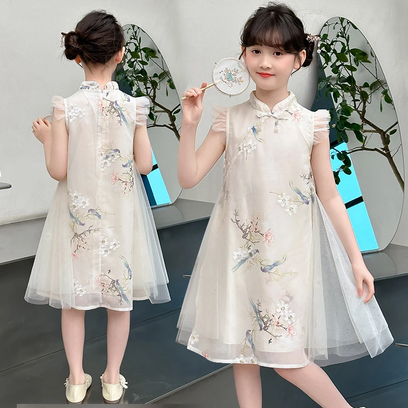 女童新中式复古盘扣旗袍裙儿童公主洋气夏季国风古风薄款夏款新款