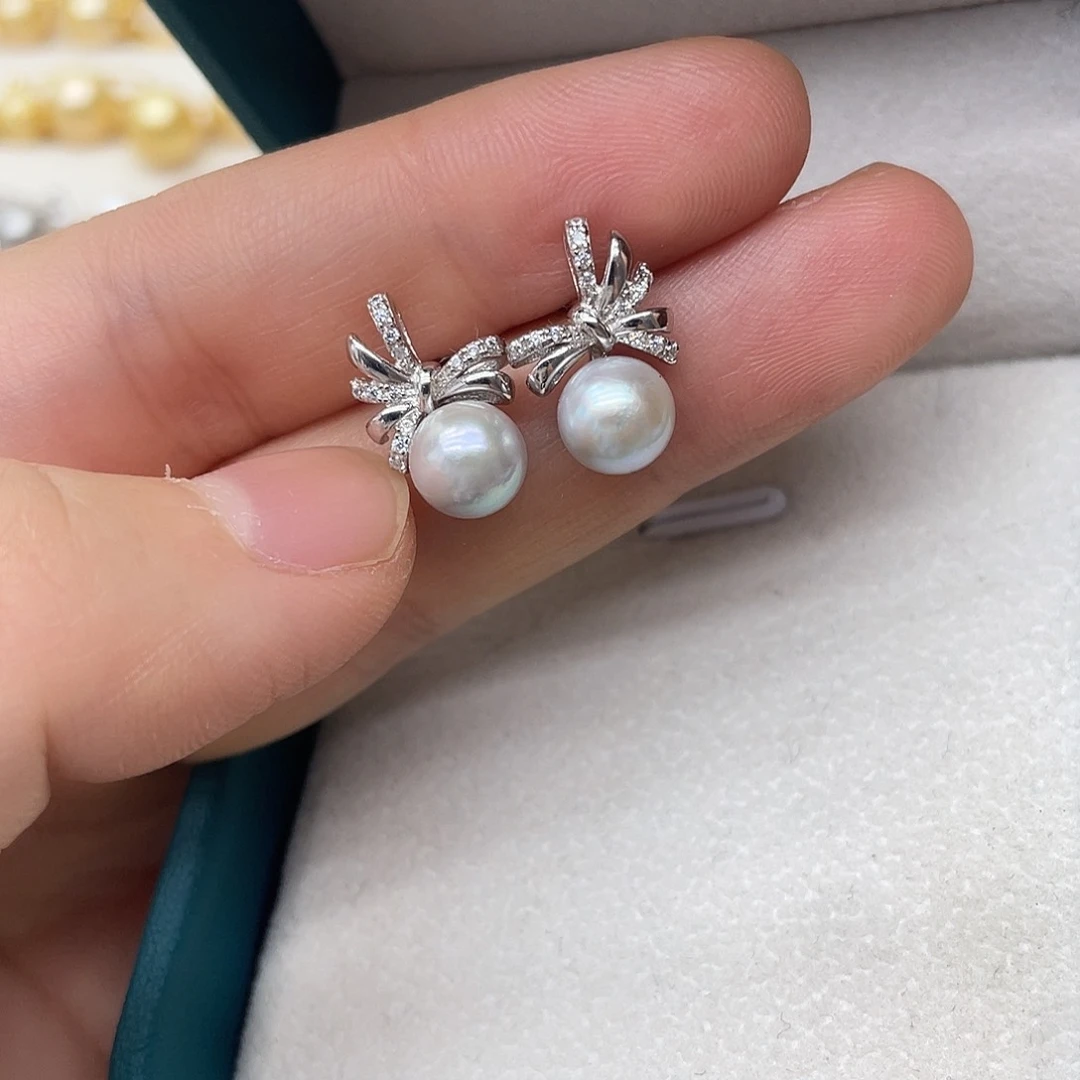 银S925镶嵌海水珍珠耳饰