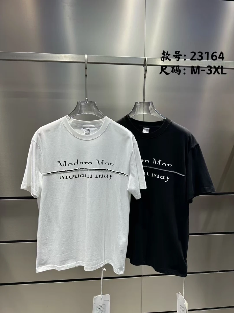 23164纯棉重磅圆领短袖夏季百搭简约宽松版字母印花纯色T恤打底衫