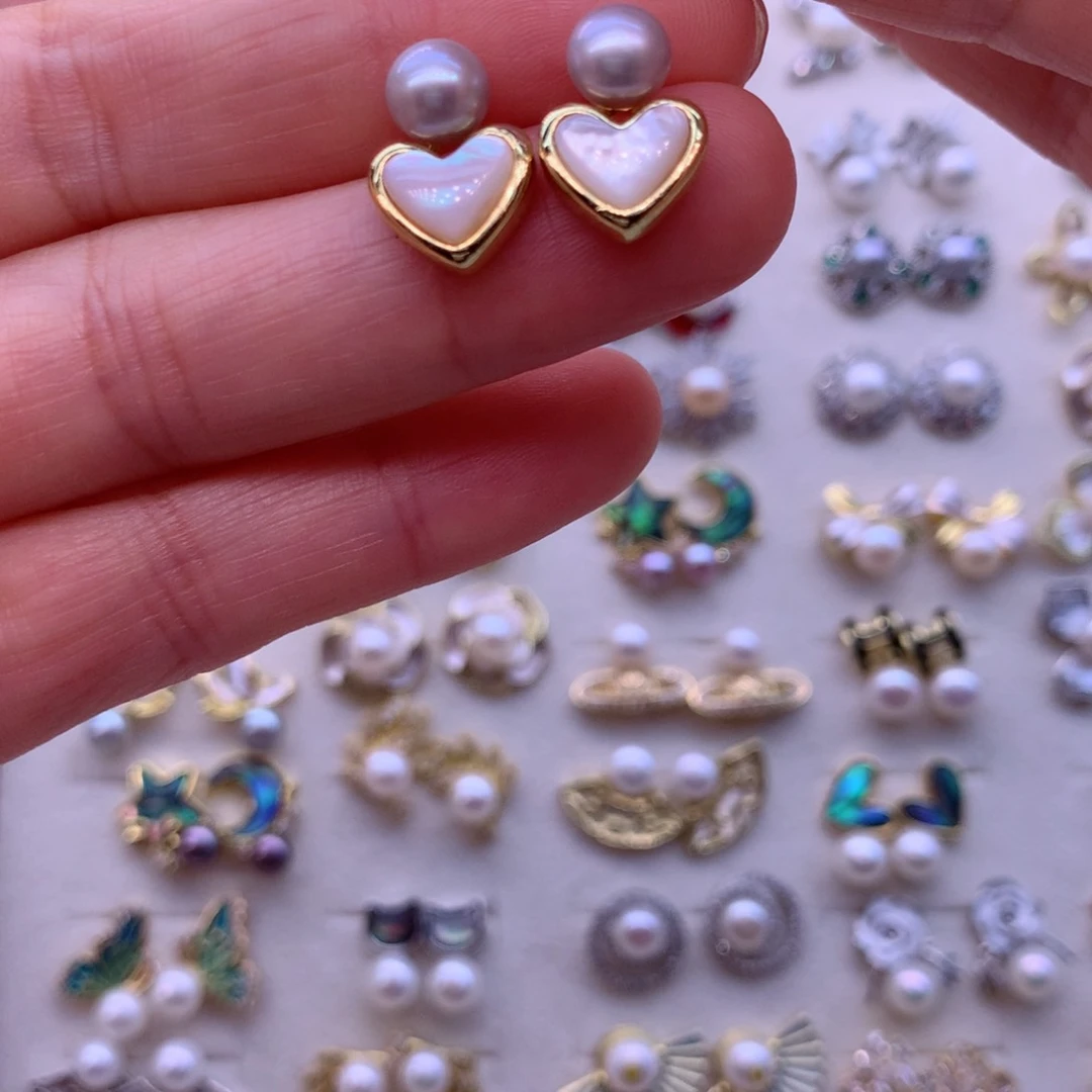 合金淡水珍珠耳饰