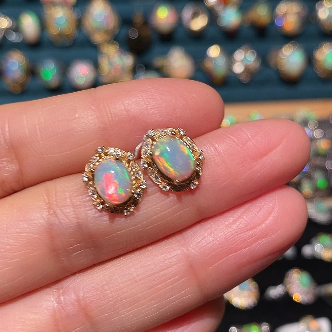 欧泊银S925镶嵌耳饰