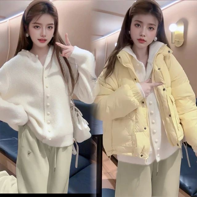 软糯保暖立领外套+毛衣开衫上衣+爱心标阔腿裤JYFMQJ38 112307