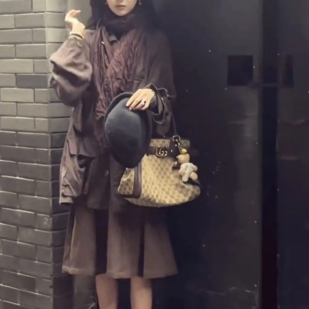 95新 GUCCI/古驰 大双G金扣老花手提托特包64370083