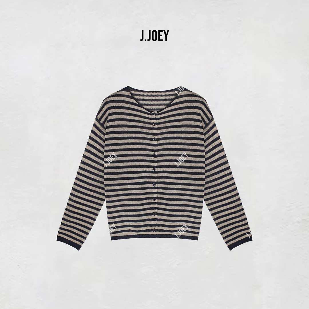 J.JOEY“防晒空调衫”新款简约休闲风经典条纹薄款圆领针织衫0992-1