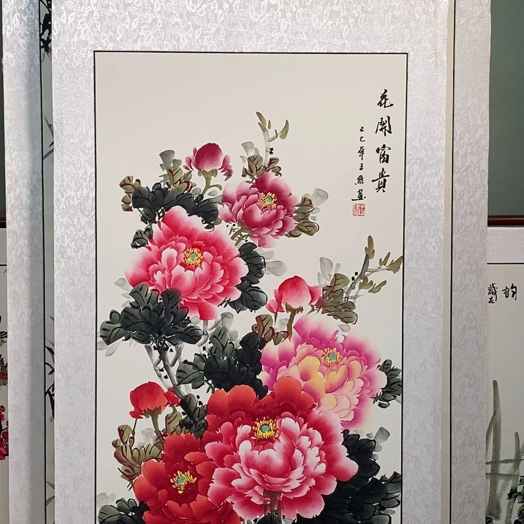 国画带框尺寸62✖️122厘米手绘包邮