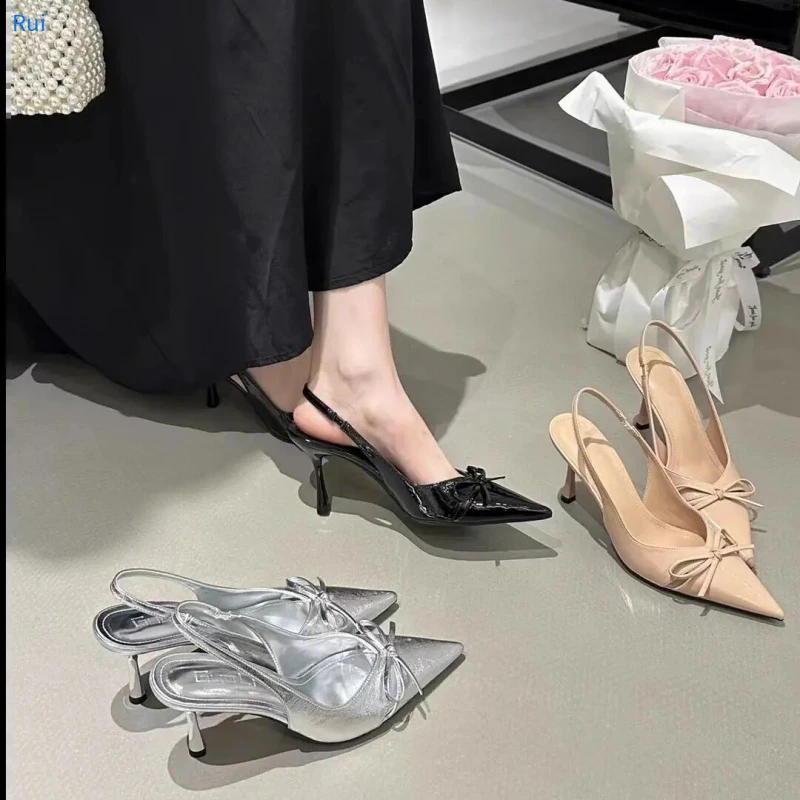 法式细跟高跟鞋包头凉鞋女鞋子2025夏季气质黑色时尚百搭尖头单鞋