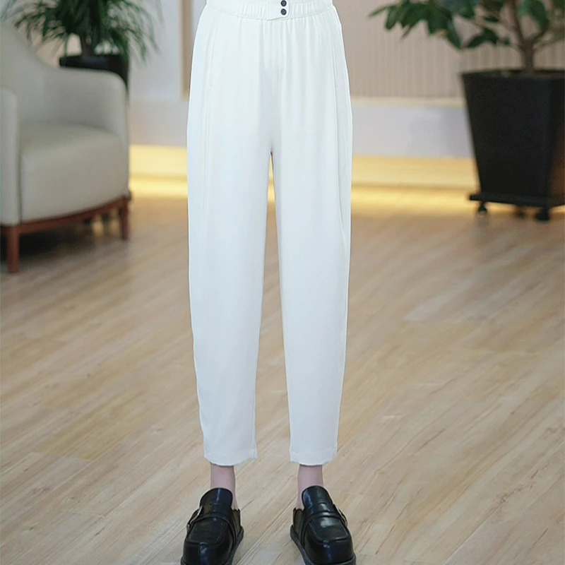 蜂窝抖抖裤女大码夏季弹力百搭显瘦休闲哈伦裤平滑凉爽薄款九分裤