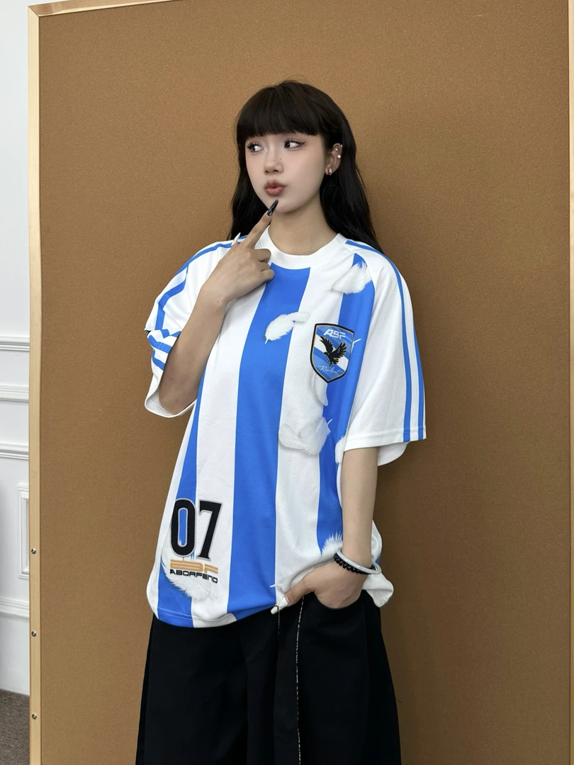 BeOurRule 美式直喷印花条纹球服Blokecore球衣短袖运动风T恤宽松