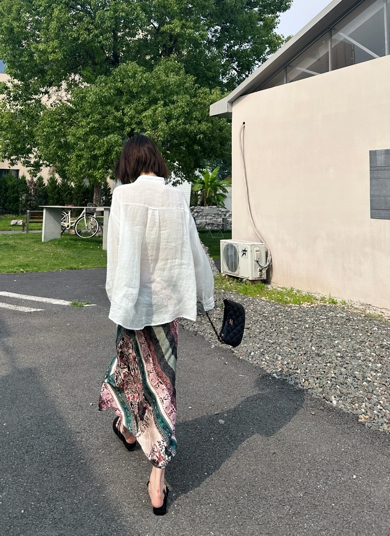 R-HER【斜纹假日】夏季花裙休闲慵懒风撞色碎花时尚百搭洋气长裙