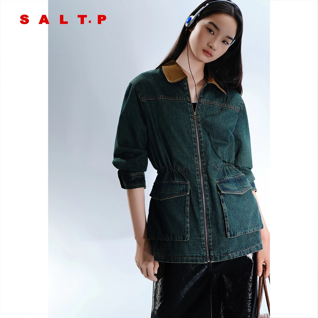 【巴恩风】SALT.P可颜纯棉收腰复古撞色翻领牛仔外套女2025春新款