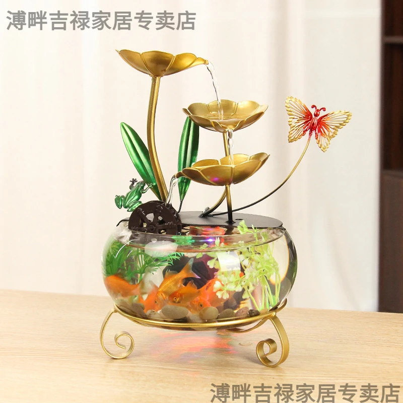 桌面鱼缸流水摆件水车款茶几客厅家居装饰工艺品乔迁新居送礼装饰