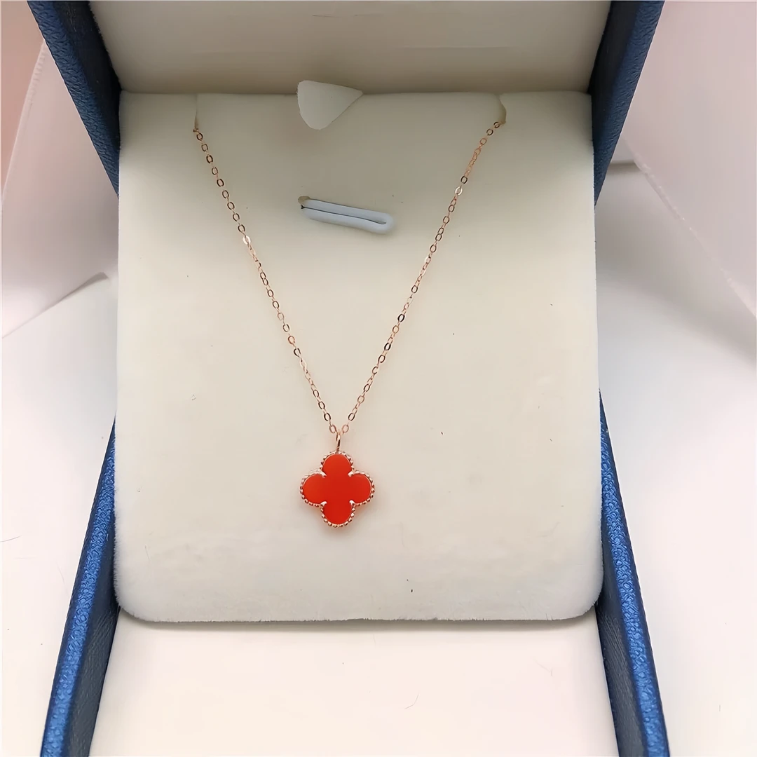 18K金10m四花套链玫瑰金色40调45红锁骨链