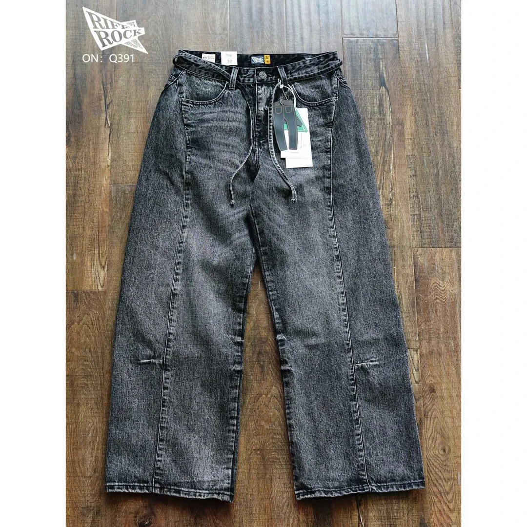 炭灰货料阔腿牛仔裤高腰大裤腿极简高级风牛仔裤美式牛仔男长裤