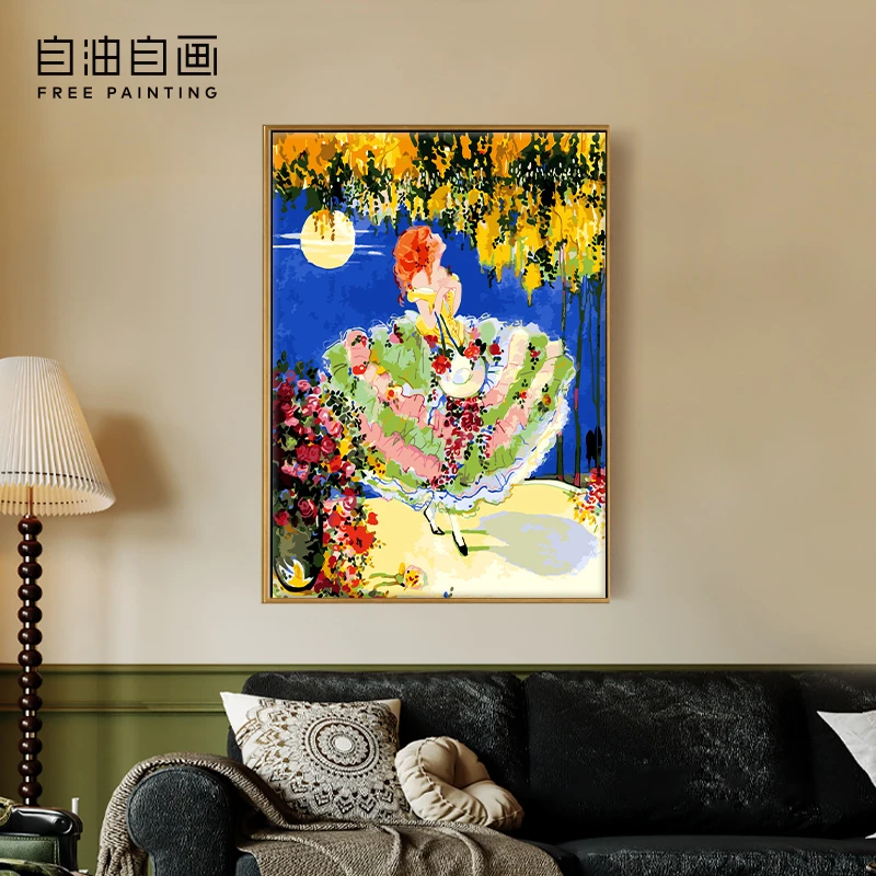 数字油画零基础减压休闲手工油画手绘填色画客厅装饰画月光花仙子