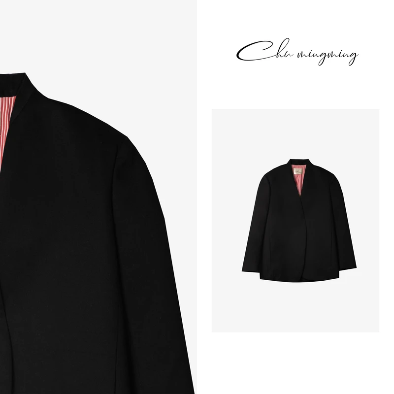 【CHU/2024SSNEW】原创设计《红里》休闲时尚黑色潮流V领西装XY37