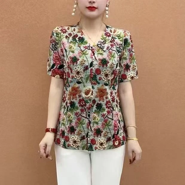 2025夏季新款娃娃领显瘦百搭上衣8868妈妈装中老年气质669