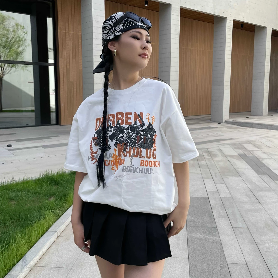 文魁杰和迪乐潮牌体恤宽松印花律动莫兰迪