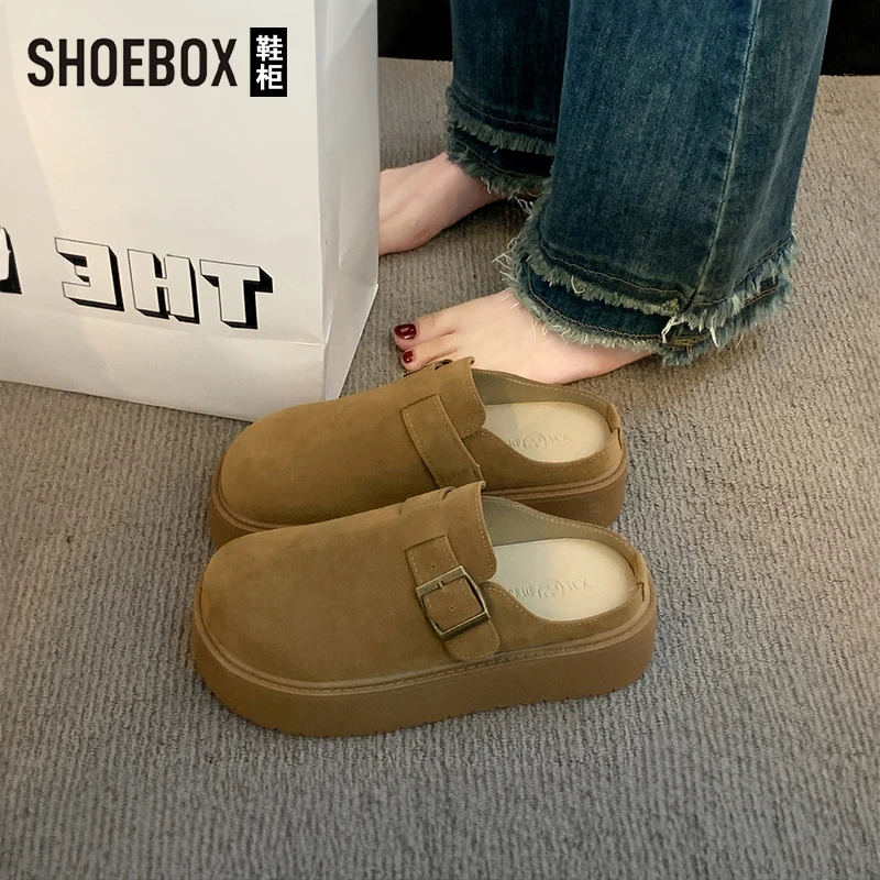 SHOEBOX鞋柜厚底包头拖鞋女2025新款增高外穿一脚蹬休闲博肯鞋子