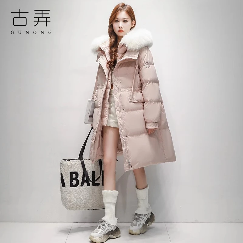 真狐狸大毛领白鸭绒羽绒服女中长款冬季加厚韩版宽松高级感超好看