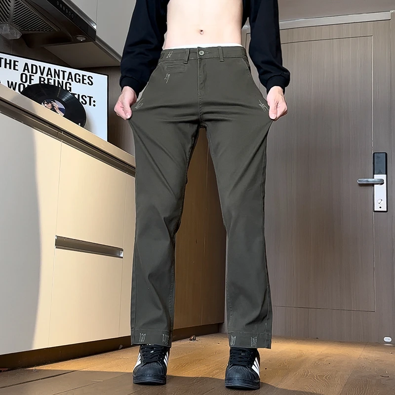 美式复古直筒休闲裤男秋季黑色伐木工装裤男潮牌微锥弹力百搭裤子