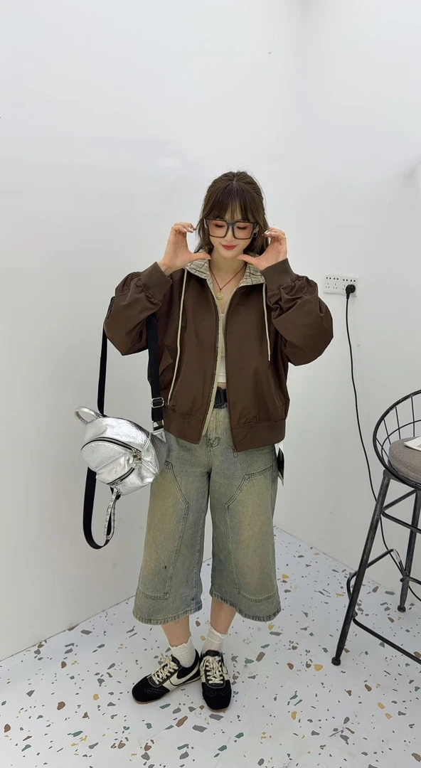 女秋短款拼色短外套美式棒球衣百搭秋冬长袖