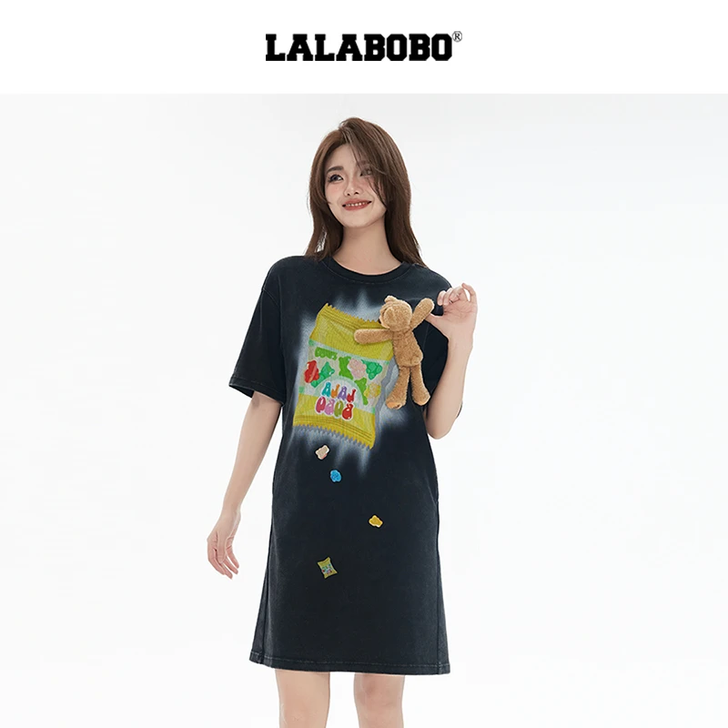 LALABOBO25年夏新款T恤裙女原创潮短袖中长款上衣RBEB-ZY19