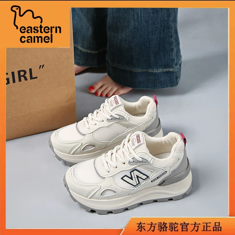 东方骆驼2025夏季女鞋爆款轻便软底运动鞋女士厚底增高透气网面鞋