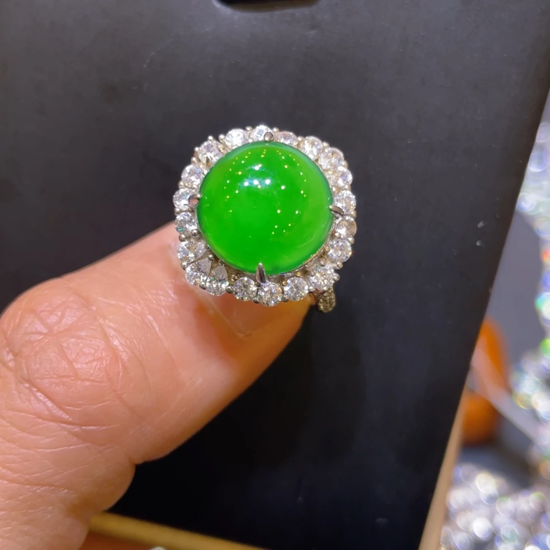 翡翠银S925镶嵌颈饰戒指