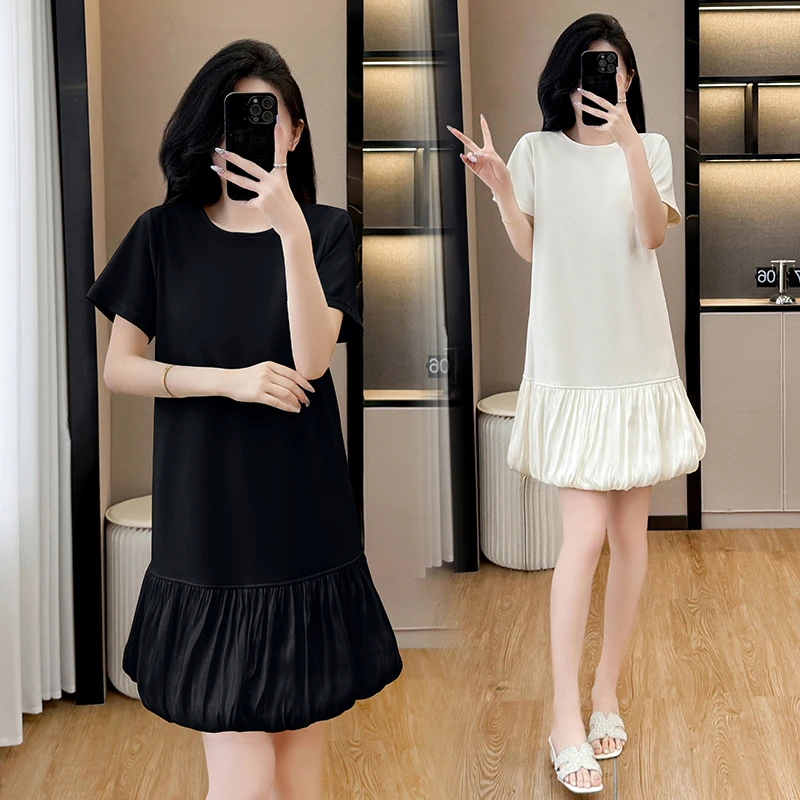 高级感气质纯色短款黑色连衣裙女2025夏季新款宽松显瘦小裙子
