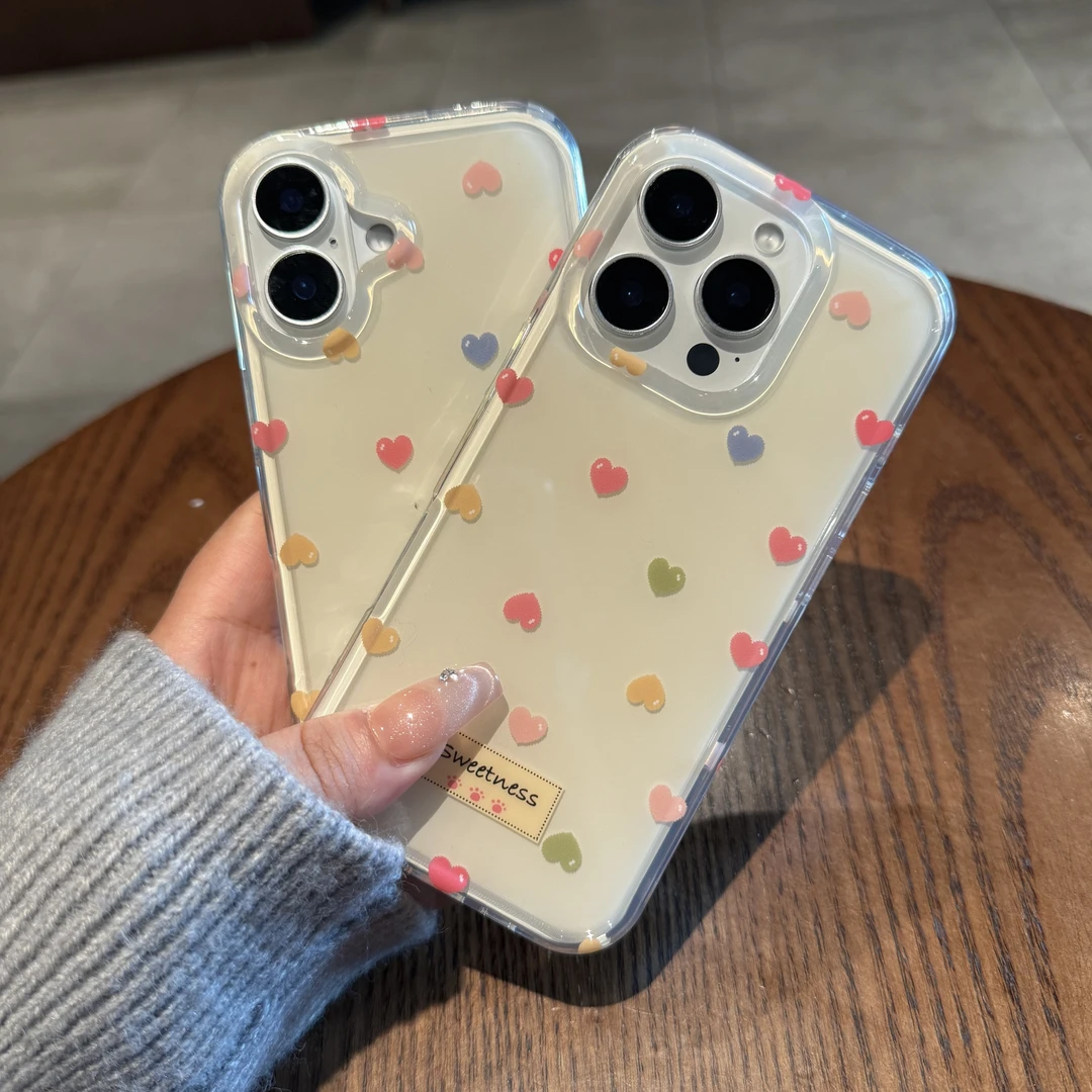彩色爱心适用于苹果15手机壳16promax全包14防摔13新款高级感可爱