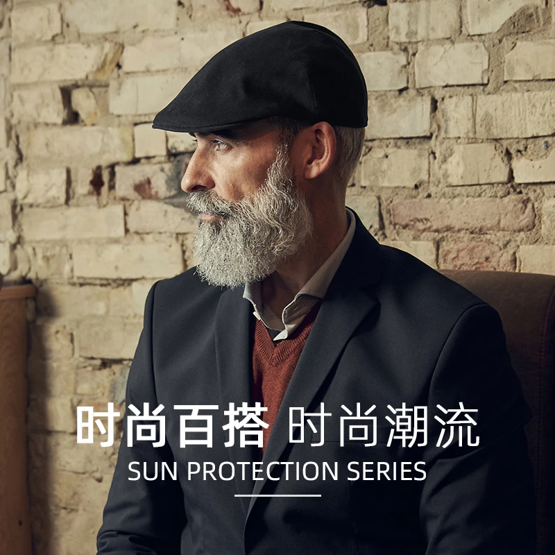 贝雷帽男2025新款高端保暖六片式前进帽休闲帽子英伦中老年鸭舌帽