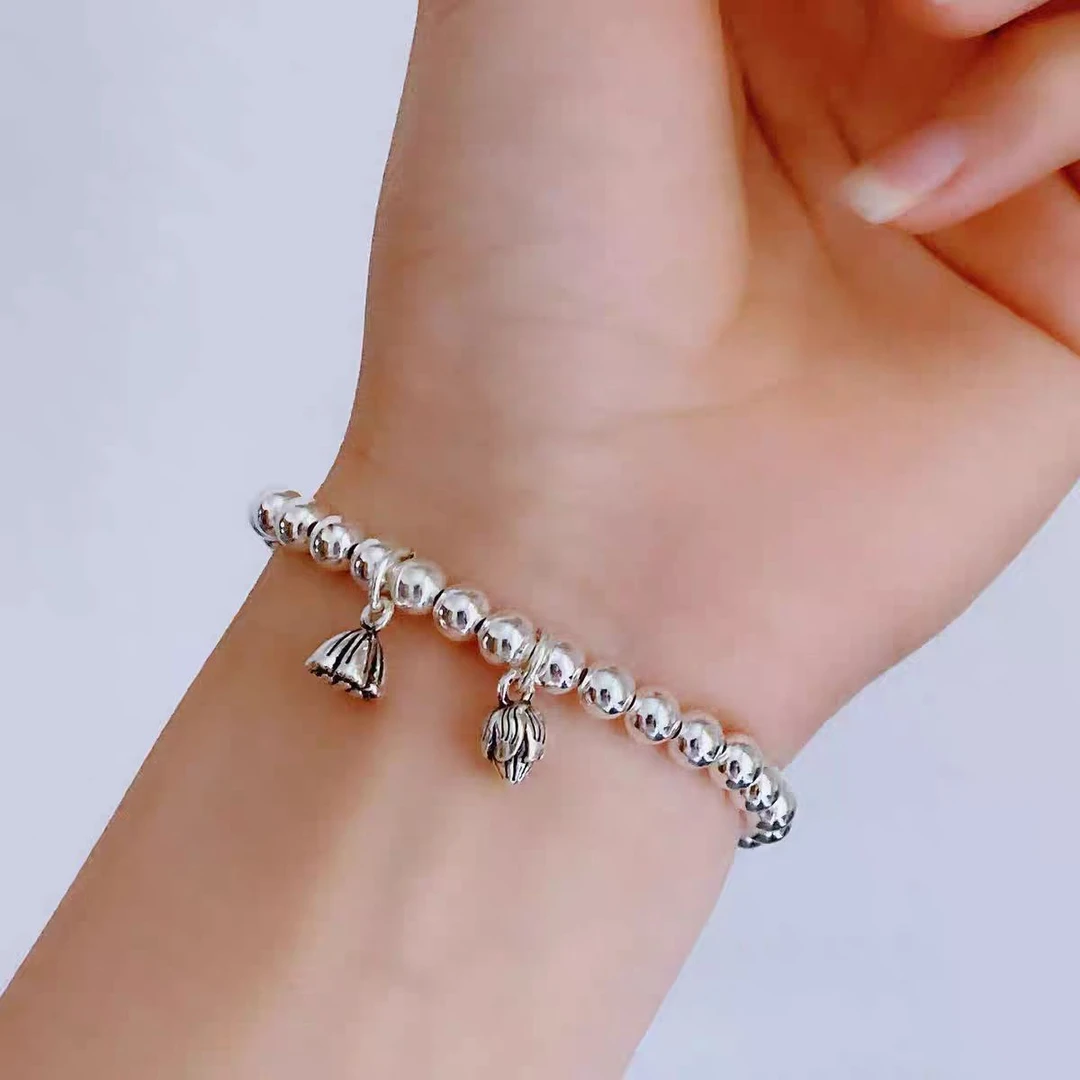 足银手链 999.9  两世欢复古莲蓬手链