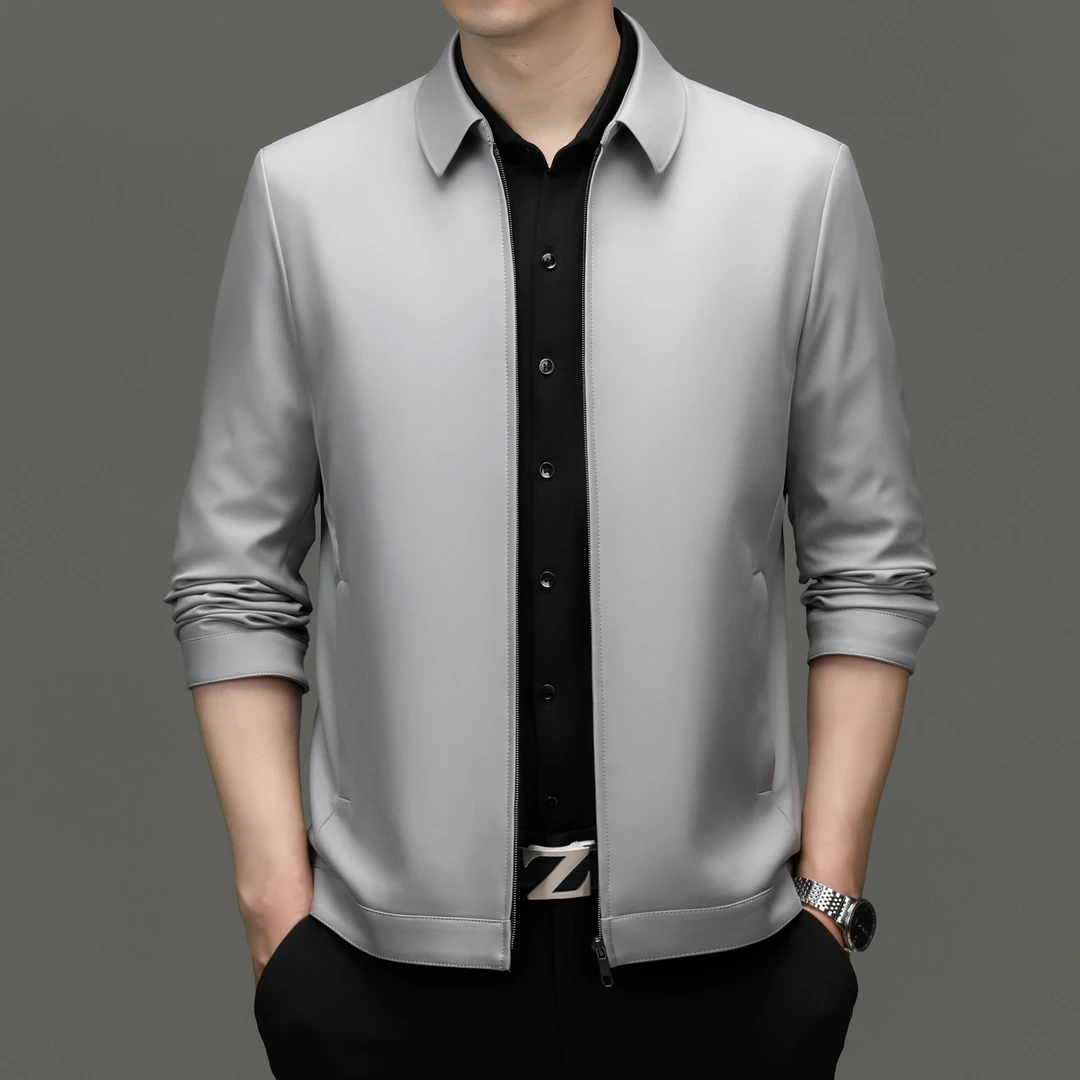 【专柜正品】纯色长袖翻领直下摆秋季夹克中年休闲宽松薄款时尚外套