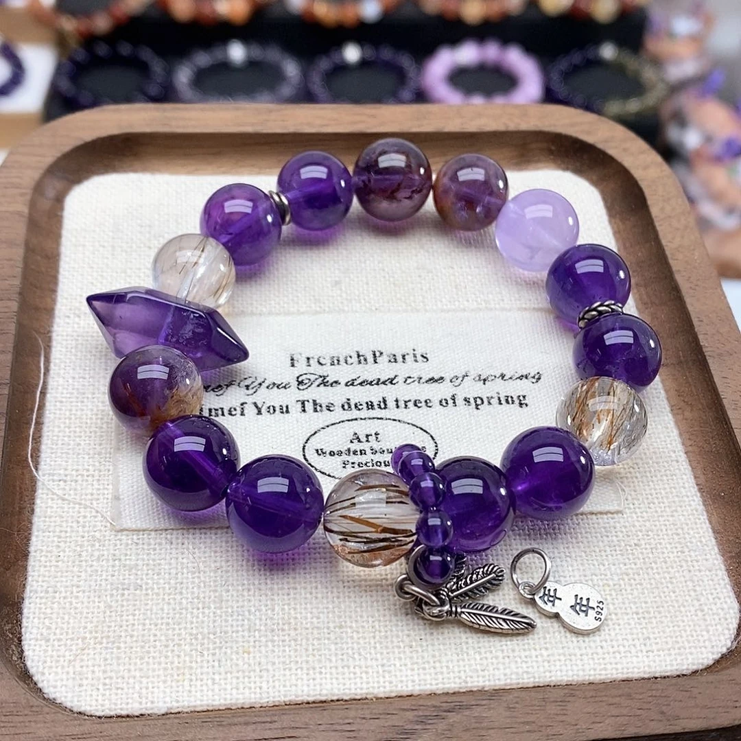 水晶手链未镶嵌晨****）紫色多宝手串