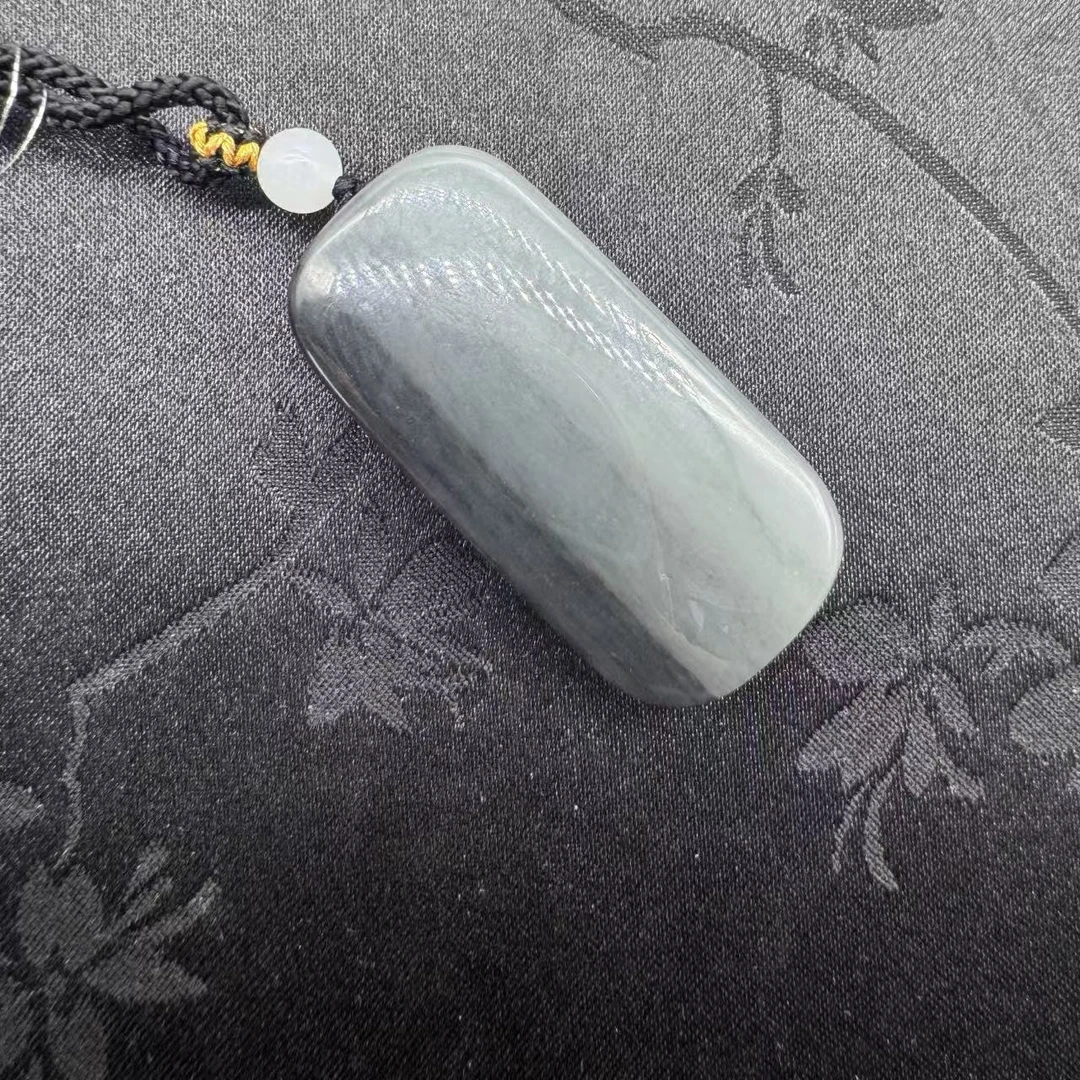 (国玉甄品)WSP017和田玉墨玉青花无事牌43X21MM