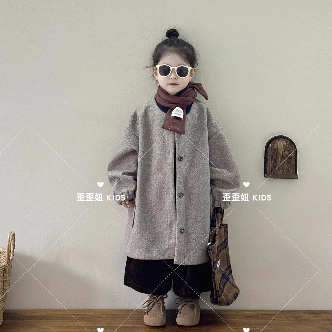 【歪歪妞童装】7724儿童宽松慵懒呢子大衣女童外套