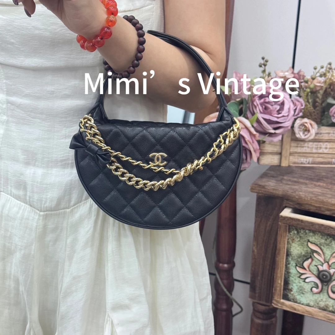 99新 Chanel/香奈儿 24s黑金蝴蝶结呼啦圈（芯片）