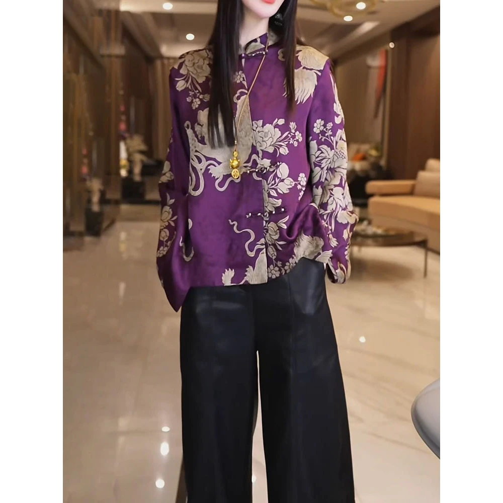 文艺范时尚气质套装女2025秋季新款洋气百搭印花衬衫上衣+直筒裤