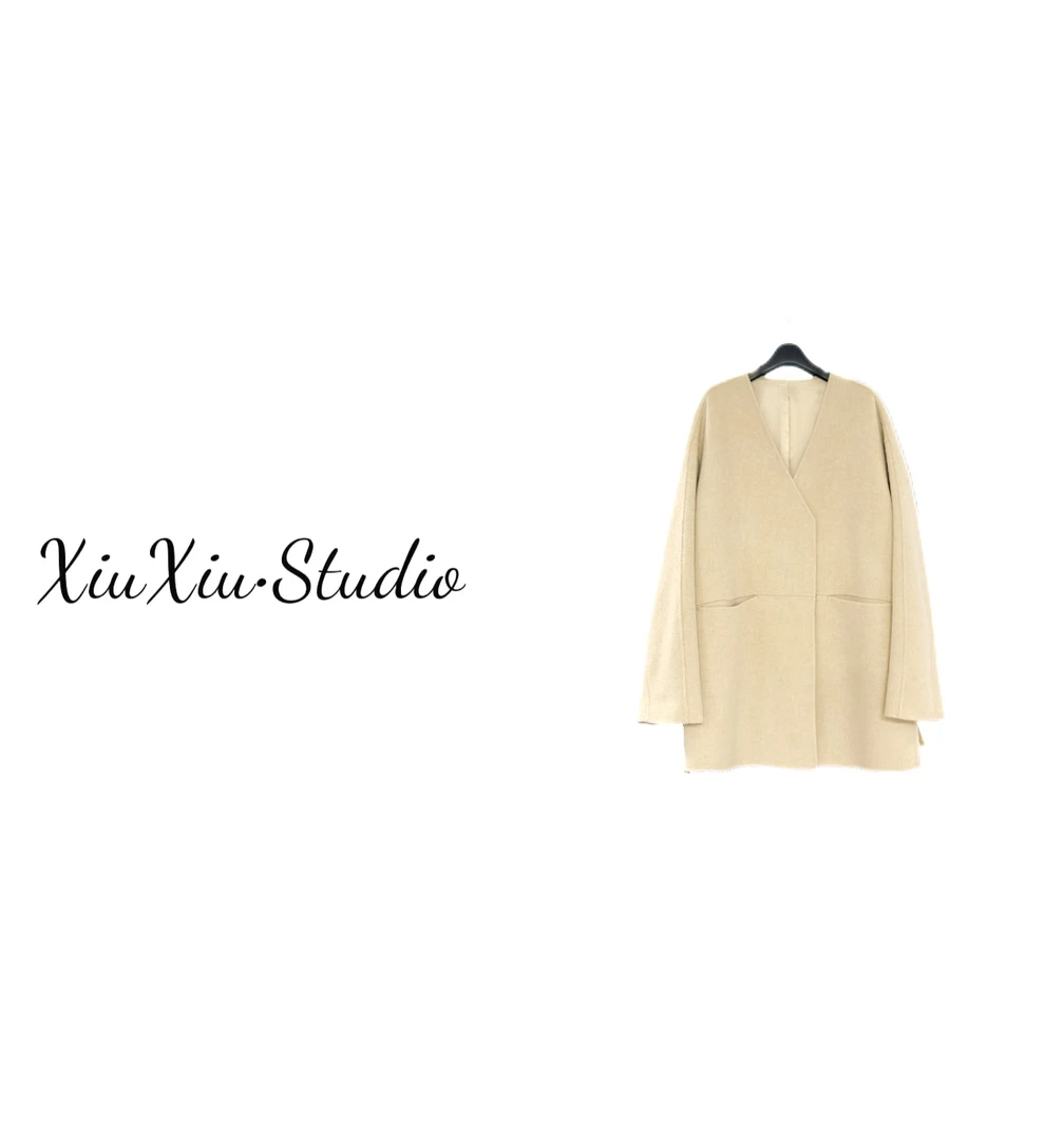 （慵懒V领）韩国秋冬极简主义V领中长款大衣简约舒适百搭