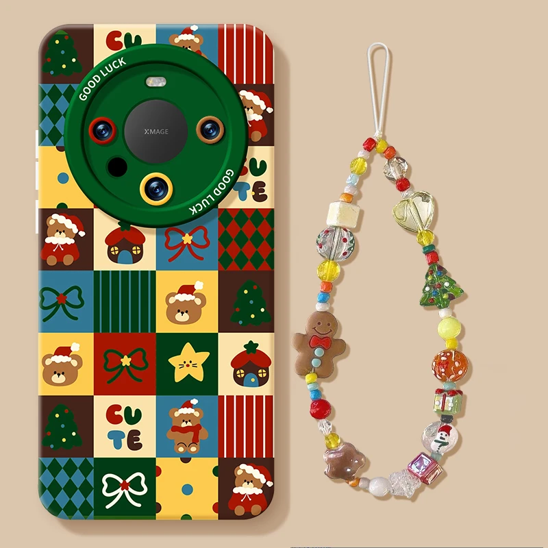 圣诞小熊适用华为mate60pro手机壳小米15带挂链P70vivo荣耀oppo壳