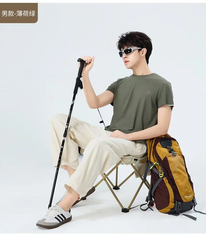 25999传奇岛夏季纯色休闲日常短袖中老年T恤登山情侣丁达尔风