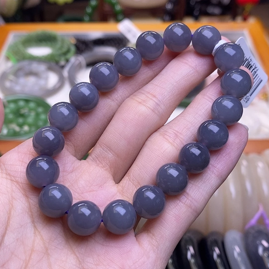 和田玉未镶嵌颈饰浓烟紫手串10MM