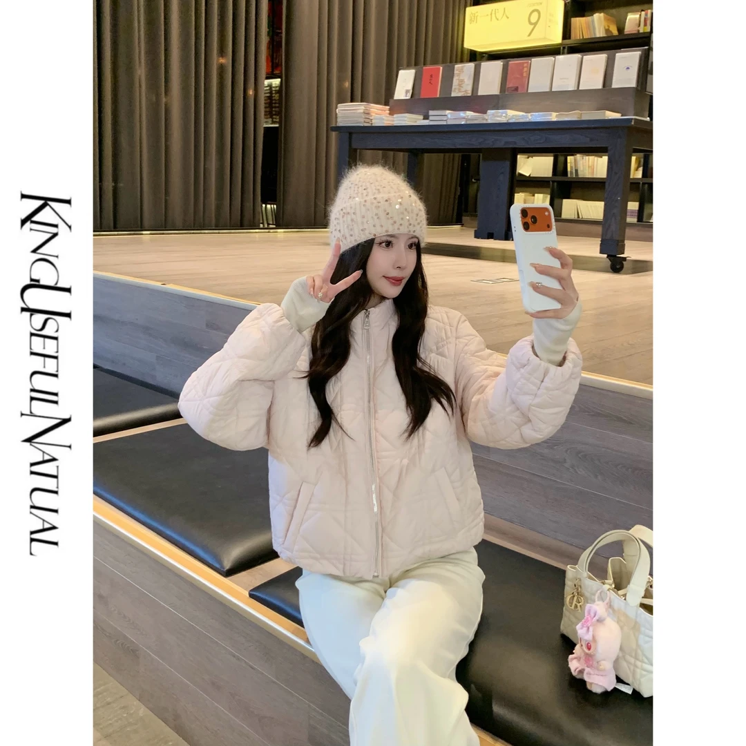KUN【胶囊羽绒】通勤暖呼呼 菱格立领90白鹅绒冬季短款羽绒服外套